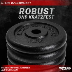 Hantelscheiben HSG75, 4 x 5 kg Hantel-Gewichte, passend für Ø 30 mm, Set, Gusseisen ^ Miweba Sports Sale