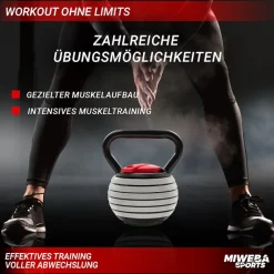 Miweba Sports Kettlebell KB300, verstellbar, 3,4-18 kg, 6 Gewichtscheiben, Easy-Lock-Mechanismus Hellgrau Best