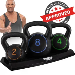 Miweba Sports Kettlebell-Set, 2-7 kg, Kettlebell-Ablage, Kugelhantel Indoor und Outdoor, Betonfüllung (2 - 8 kg) New