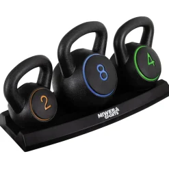 Miweba Sports Kettlebell-Set, 2-7 kg, Kettlebell-Ablage, Kugelhantel Indoor und Outdoor, Betonfüllung (2 - 8 kg) New