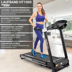 Miweba Sports Laufband Home Track HT1000F, klappbar, mit Steigung, 1-16km/h, Quick-Speed, Safety-Key Schwarz Hot