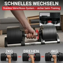 verstellbare Kurzhantel VH200, Stahl, 2-28 kg, Hantelstange mit Profil, Halte-Gestell (28 kg) ^ Miweba Sports Hot