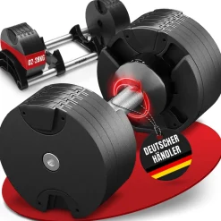 verstellbare Kurzhantel VH200, Stahl, 2-28 kg, Hantelstange mit Profil, Halte-Gestell (28 kg) ^ Miweba Sports Hot