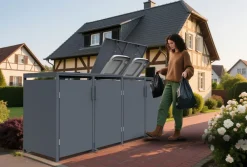 FM-Solar Mülltonnenbox Anthrazit für 4 Mülltonnen 120L 240L 265x80x116cm Pedal Softclose Clearance