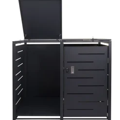 Mülltonnenverkleidung mit Brennholzregal -E83, Mülltonnenbox, erweiterbar 117x132x82cm 52kg ~ anthrazit, Stahl ^ MCW Clearance