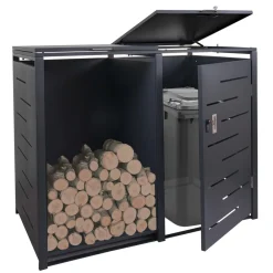 Mülltonnenverkleidung mit Brennholzregal -E83, Mülltonnenbox, erweiterbar 117x132x82cm 52kg ~ anthrazit, Stahl ^ MCW Clearance