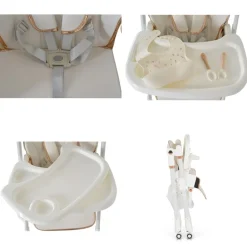 Moni Kinderhochstuhl Lindo klappbar Lätzchen Besteck Räder Korb höhenverstellbar weiß beige Outlet