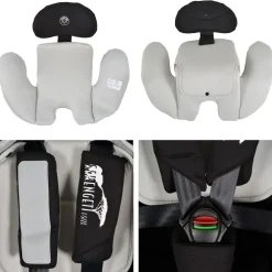 Moni Kindersitz Serengeti i-Size (40-150cm) Isofix, Kuscheltier, Nackenkissen grau grün Sale