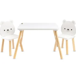 Moni Kinder Tischset 2 Stühle e Bären Holz, Spieltisch, Kinderzimmermöbel weiß Discount