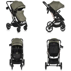 Kombikinderwagen Rafaello 2 in 1, umbaubar, Sportsitz, Fußabdeckung, Tasche grün ^ Moni Outlet