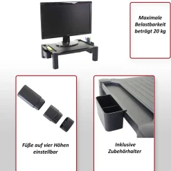 MCW Monitorerhöhung -E61, Monitorständer Schreibtischaufsatz Bildschirmerhöhung, Kunststoff 13x43x33cm Online