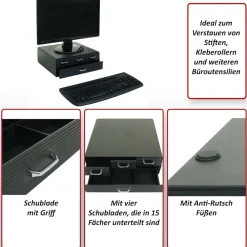 Monitorerhöhung -L99, Monitorständer Bildschirmerhöhung Aufbewahrungsbox mit 4 Schubladen und 15 Fächern 13x34x31cm ^ MCW Clearance