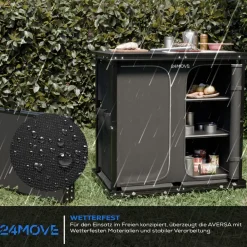 24MOVE ® Campingküche AVERSA faltbar, Aluminium Reiseküche mit Arbeitsplatte, Staufächern & stabilem Gestell für Camping New