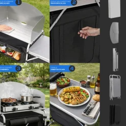 ® Campingküche CAMPO faltbar, Alu Outdoorküche mit Arbeitsplatte und Staufächern inkl. Windschutz und Tragetasche ^ 24MOVE Discount