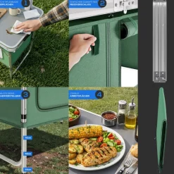 24MOVE ® Campingküche PRAIA faltbar, Alu Outdoorküche mit Arbeitsplatte und Staufächern, höhenverstellbar New