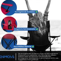 ® Campingstuhl Faltstuhl, 2er Set, schwarz, mit Getränkehalter und Tragetasche Outdoor, faltbar max. 100kg, Angerstuhl, Klappstuhl ^ 24MOVE Best
