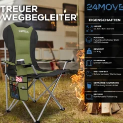 ® Campingstuhl Salvador faltbar Camping Klappstuhl gepolstert inkl. Tragetasche, bis 150kg belastbar, grün ^ 24MOVE Discount