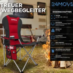 24MOVE ® Campingstuhl Salvador faltbar Camping Klappstuhl gepolstert inkl. Tragetasche, bis 150kg belastbar, rot Discount