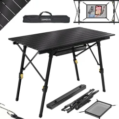 24MOVE ® Campingtisch Klapptisch mit Aluminiumrahmen, Tischplatte aufrollbar, Falttisch klappbar, höhenverstellbar, inkl. Tragetasche - bis 30 kg, Anthrazitgrau Best