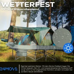 ® Feldbett Campingbett bis 150 kg In-und Outdoor Camping faltbar mit Seitentasche und Kissen ^ 24MOVE Best