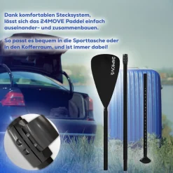 ® Paddel Einzelpaddel Stechpaddel für SUP Stand Up Board, Kajak, Leicht aus Aluminium 210cm, verstellbar schwarz ^ 24MOVE Online