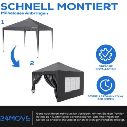 ® Pavillon Seitenteile 2er Set 2x3m mit Fenster & Reissverschluss, wasserdicht, grau - für Partyzelt, Festzelt, Festivals ^ 24MOVE Discount