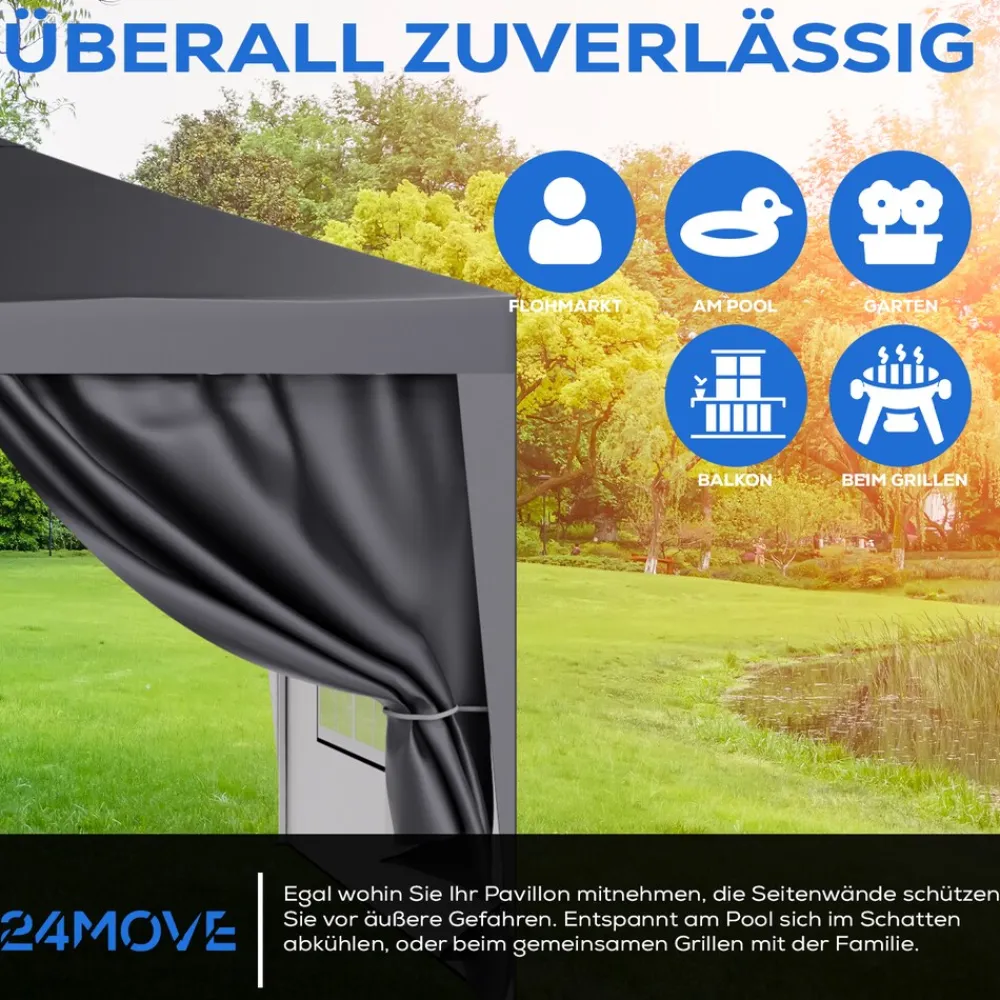 ® Pavillon Seitenteile 2er Set 2x3m mit Fenster & Reissverschluss, wasserdicht, grau - für Partyzelt, Festzelt, Festivals ^ 24MOVE Discount