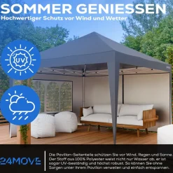 ® Pavillon Seitenteile 2er Set 2x3m mit Fenster & Reissverschluss, wasserdicht, grau - für Partyzelt, Festzelt, Festivals ^ 24MOVE Discount