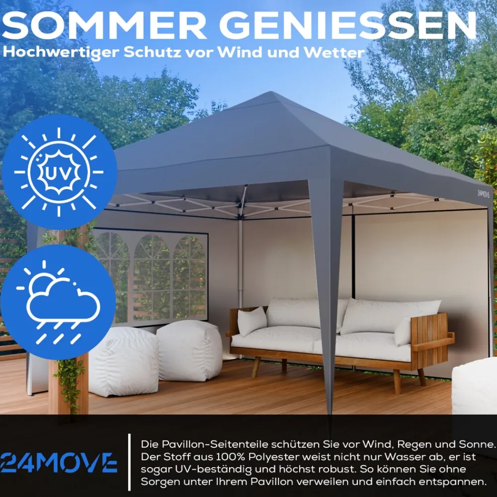 ® Pavillon Seitenteile 2er Set 2x3m mit Fenster & Reissverschluss, wasserdicht, grau - für Partyzelt, Festzelt, Festivals ^ 24MOVE Discount