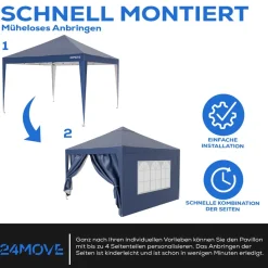 ® Pavillon Seitenteile 2er Set 2x3m mit Fenster & Reissverschluss, wasserdicht, blau - für Partyzelt, Festzelt, Festivals ^ 24MOVE New