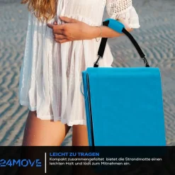24MOVE ® Strandmatte 2er Set klappbar mit Rückenlehne, Strandliege mit Gurt, tragbar für Strand und Garten, Liegematte blau Outlet