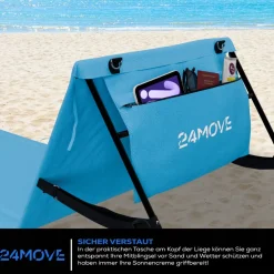 24MOVE ® Strandmatte 2er Set klappbar mit Rückenlehne, Strandliege mit Gurt, tragbar für Strand und Garten, Liegematte blau Outlet