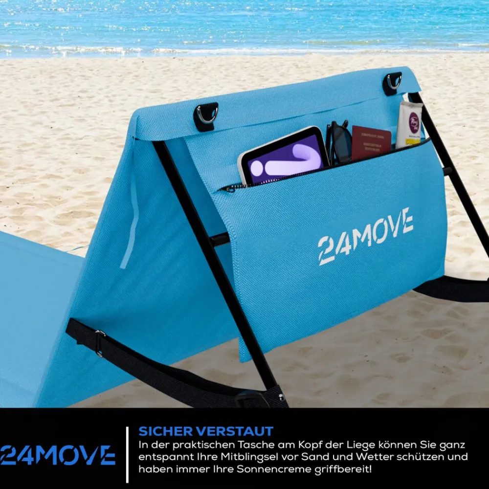 24MOVE ® Strandmatte 2er Set klappbar mit Rückenlehne, Strandliege mit Gurt, tragbar für Strand und Garten, Liegematte blau Outlet