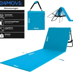24MOVE ® Strandmatte 2er Set klappbar mit Rückenlehne, Strandliege mit Gurt, tragbar für Strand und Garten, Liegematte blau Outlet