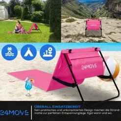 ® Strandmatte 2er Set klappbar mit Rückenlehne, Strandliege mit Gurt, tragbar für Strand und Garten, Liegematte rosa ^ 24MOVE New