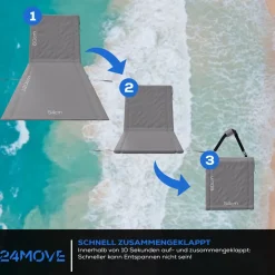 ® Strandmatte 1er Set klappbar mit Rückenlehne, Strandliege mit Gurt, tragbar für Strand und Garten, Liegematte grau ^ 24MOVE