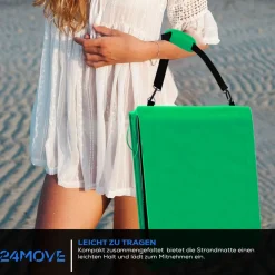 24MOVE ® Strandmatte 1er Set klappbar mit Rückenlehne, Strandliege mit Gurt, tragbar für Strand und Garten, Liegematte grün Outlet