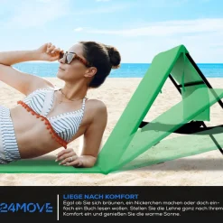 ® Strandmatte 2er Set klappbar mit Rückenlehne, Strandliege mit Gurt, tragbar für Strand und Garten, Liegematte grün ^ 24MOVE Best