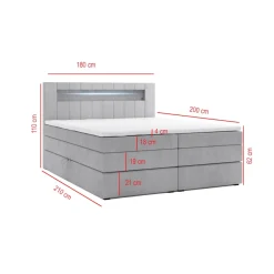 Boxspringbett KUBA KING mit Bettkasten 140 x 200 cm Webstoff Grau mit Visco Topper Bett Bettkasten Taschenfederkern ^ M-Punkt