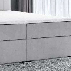Boxspringbett KUBA mit Bettkasten Visco Topper LED 140 x 200 cm Webstoff Grau Bett Bettkasten Topper ^ M-Punkt Sale