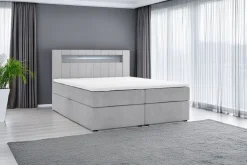 Boxspringbett KUBA mit Bettkasten Visco Topper LED 140 x 200 cm Webstoff Grau Bett Bettkasten Topper ^ M-Punkt Sale