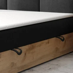 M-Punkt GmbH Boxspringbett STOCKHOLM Eiche Holz mit Bettkasten 180 x 200 cm Webstoff Schwarz - versch. Varianten