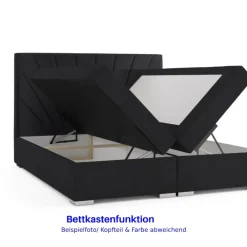 M-Punkt GmbH Boxspringbett STOCKHOLM Eiche Holz mit Bettkasten 180 x 200 cm Webstoff Schwarz - versch. Varianten