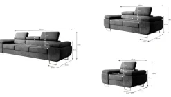 Polstergarnitur Miami 3-2-1 Samtstoff Grau Anthrazit mit Bett Kopfteilverstellung Bett Sofa Schlafsofa Wohnlandschaft ^ M-Punkt Hot