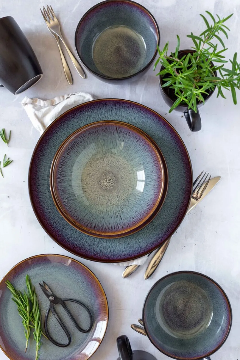 Mäser Dessertteller-Set, Steinzeug Teona Blau, Braun, Grün, Schwarz Sale