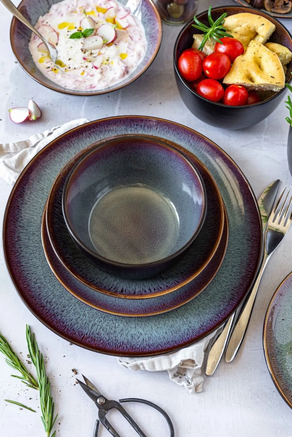 Mäser Dessertteller-Set, Steinzeug Teona Blau, Braun, Grün, Schwarz Sale