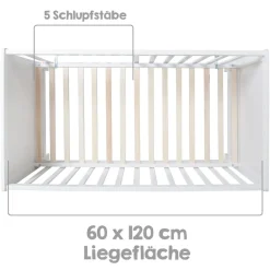 Multifunktionsbett mit Beistellfunktion ca. 60 x 120 cm, weiß, inkl. Bettausstattung ^ Roba New