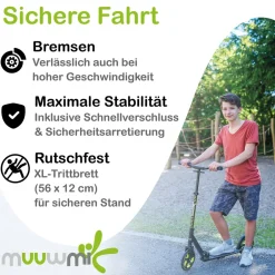 Aluminium Scooter Pro – Tretroller, 215 mm, ABEC 7, GS-geprüft, höhenverstellbar, XL-Deck, BMX-Lenker, ^ Muuwmi Discount