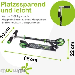 Aluminium Scooter – Tretroller, 125 mm, ABEC 5, GS-geprüft, höhenverstellbar, ^ Muuwmi Hot