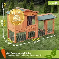 My Animal MyAnimal Hasenstall MH-03 Doppelstockhaus mit Garten, Freilauf, Kiefernholz, verzinkter Draht (Braun 2.0) Grau/Weiß XXL